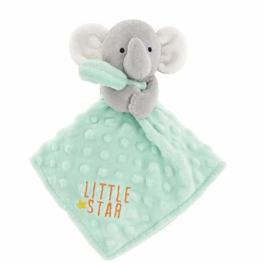 Child of Mine Elephant Lovey Mint Green Little Star Embroidered Security Blanket